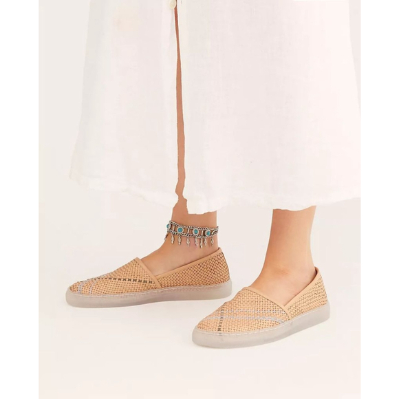 Free people People Santorini Sneaker Womens 41 Natural Combo Tan Slip on Sh - Picture 1 of 9